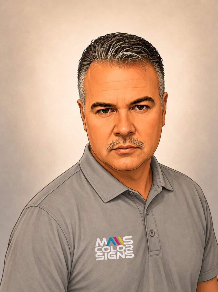 Jesus Ortega from MAS Colors Signs, commercial sign expert in Arizona specializing in custom signs, illuminated signs, channel letters, and business signage fabrication.
